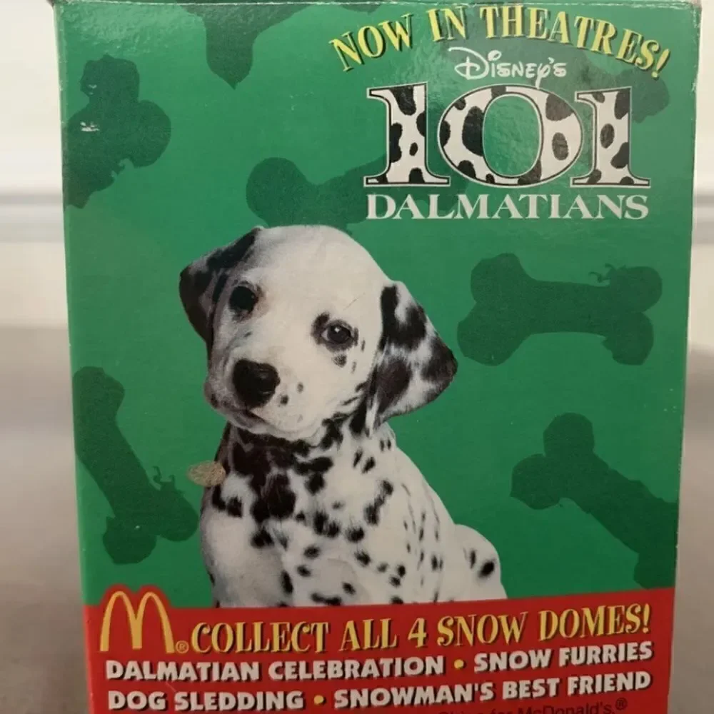 Vintage 1996 McDonalds Disney 101 Dalmatians Sledding Snow Dome  Globe With Box